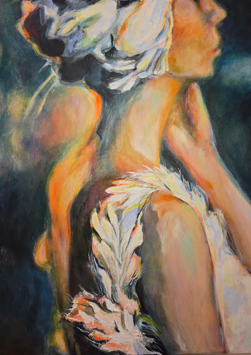 Efter baletten – Ballerina i vila, interiörkonst för vardagsrum. - Akryl - Abstract - 45×55 cm av Lana Blink