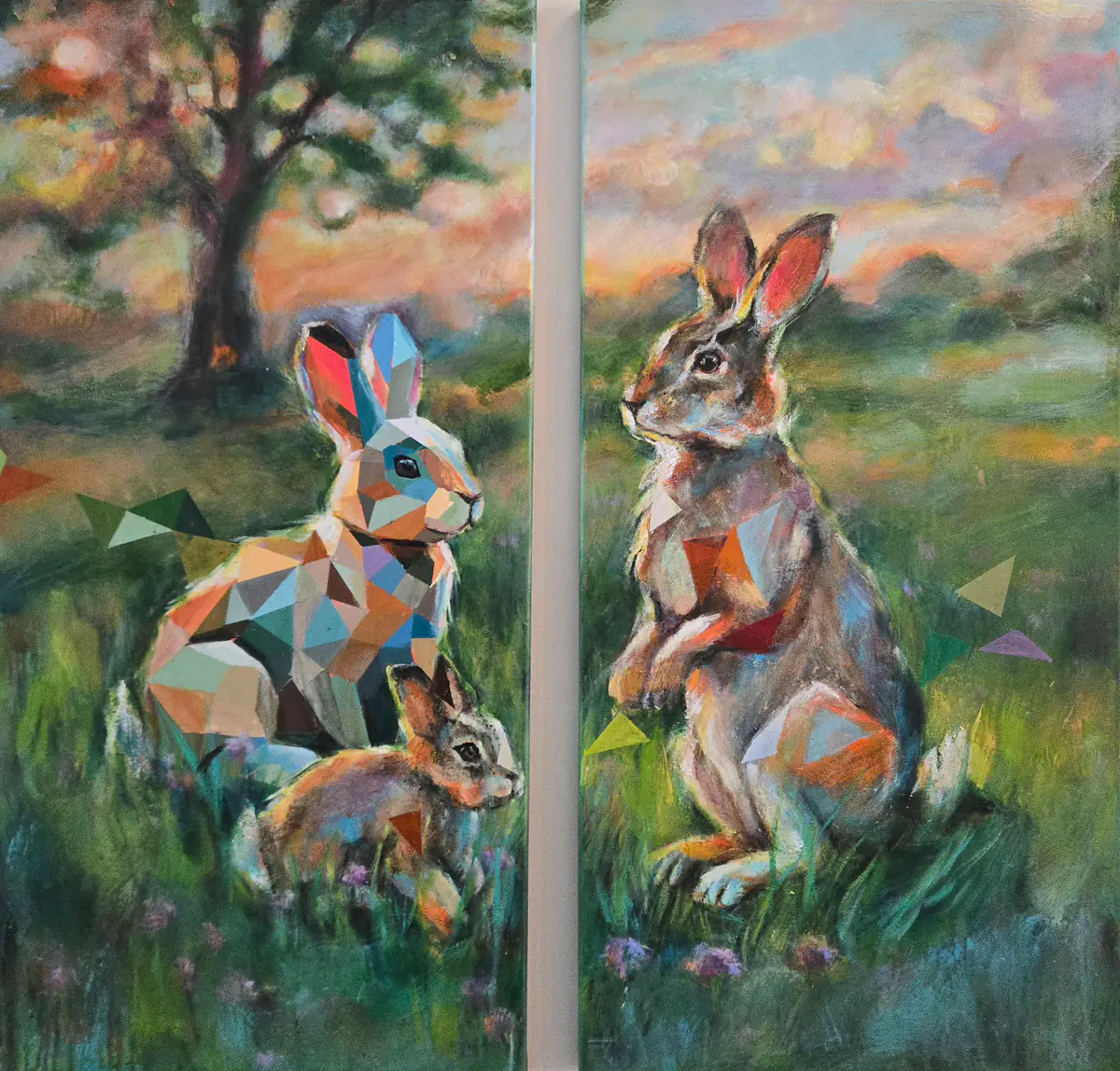 Geometriska Harar i Skymningsljus - Akryl - Contemporary - 80×80 cm av Lana Blink