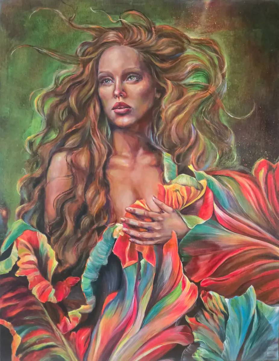 Hon som blommar. Blommor. - Olja - Figurative - 80×99 cm av Lana Blink (såld)