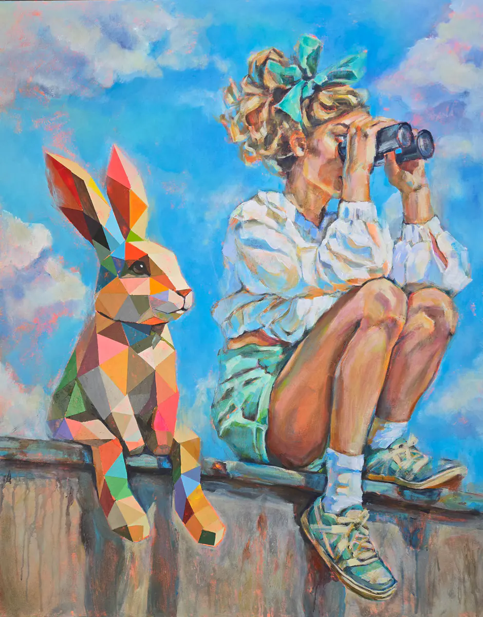 Horisontens Färger: Flicka och Kanin - Akryl - Abstract Expressionism - 80×100 cm av Lana Blink (såld)