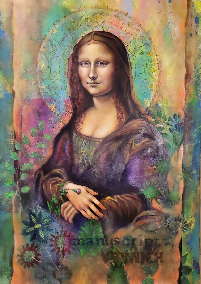 Mona Lisa: mysteriet med Voynich-manuskriptet, - Akryl - Figurative - 80×100 cm av Lana Blink (såld)