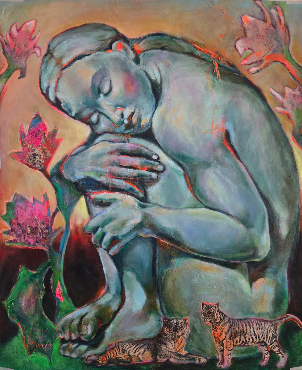 Tiden då tigrar var tigerungar - Akryl - 78×100 cm av Lana Blink
