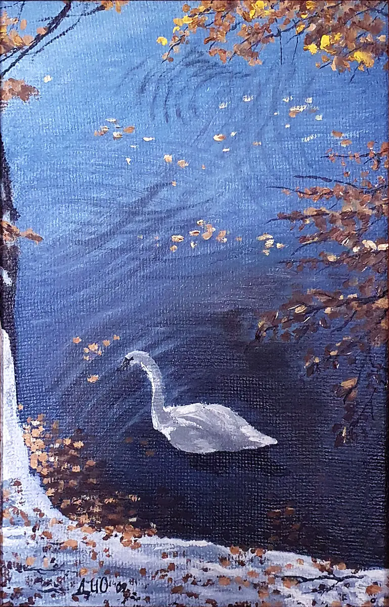 En svan - Olja - Landscape - 19×29 cm av Irina Dio