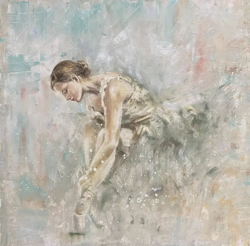 Ballerina i paus., 2026 - Olja - Impressionism - 70×70 cm av Selene Caspian (såld)