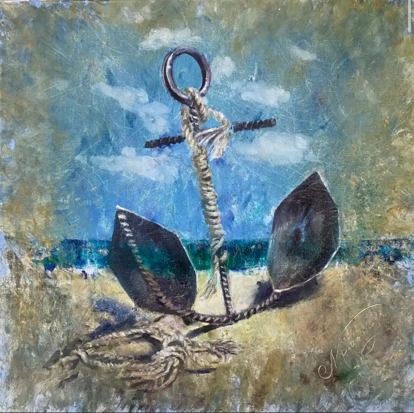 Landedröm. Ankare. Havet - Olja - Figurative - 50×50 cm av Selene Caspian