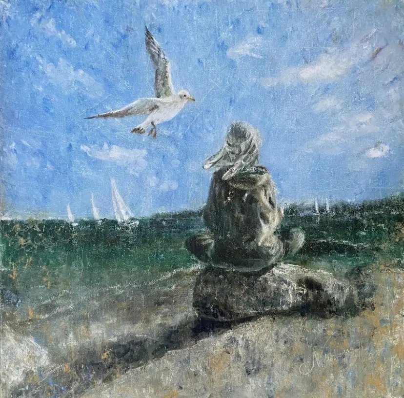 Tid för havet - Olja - Impressionism - 50×50 cm av Selene Caspian