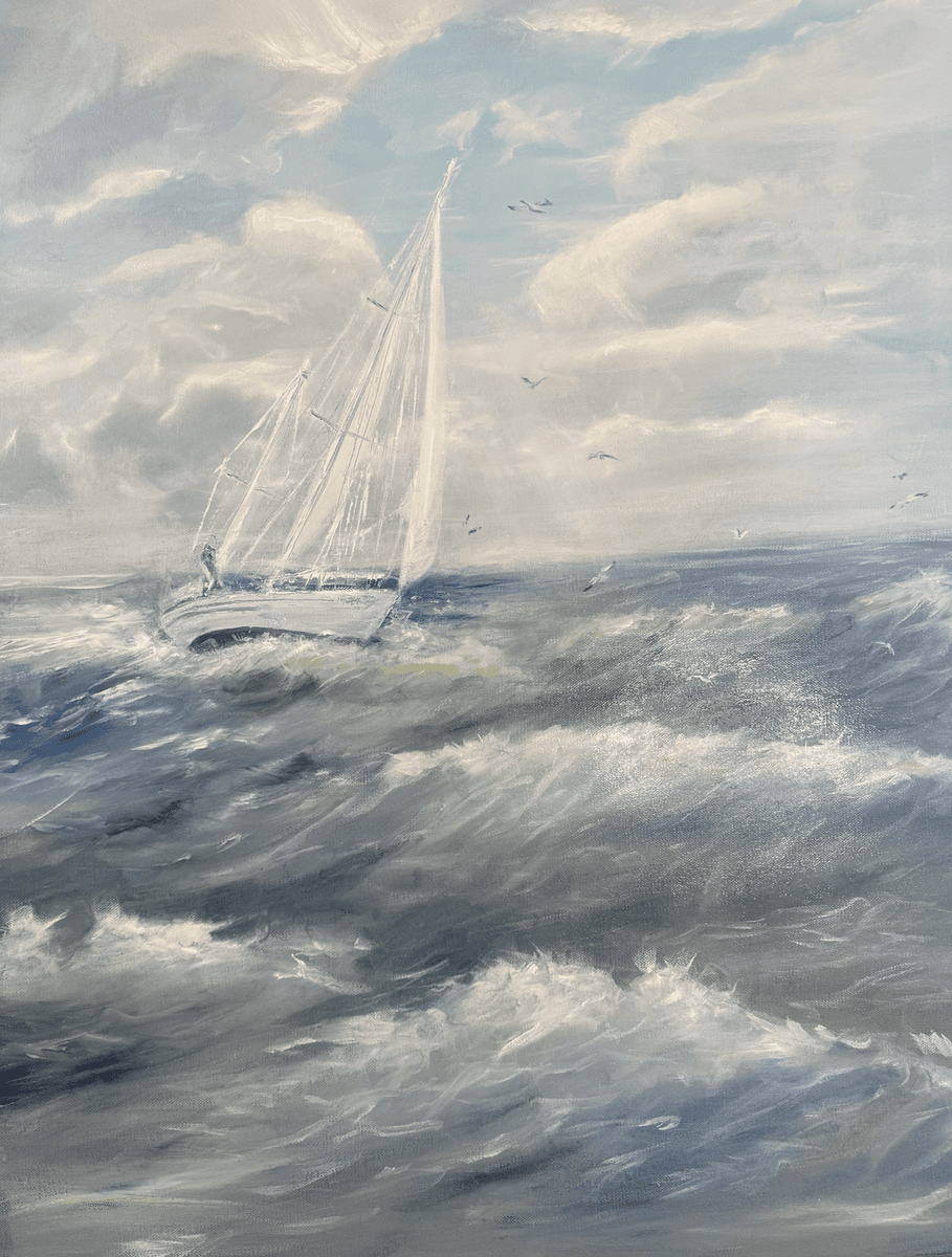 Sailing into the bright Future - Olja - Impressionism - 70×90 cm av Katarina Blomberg