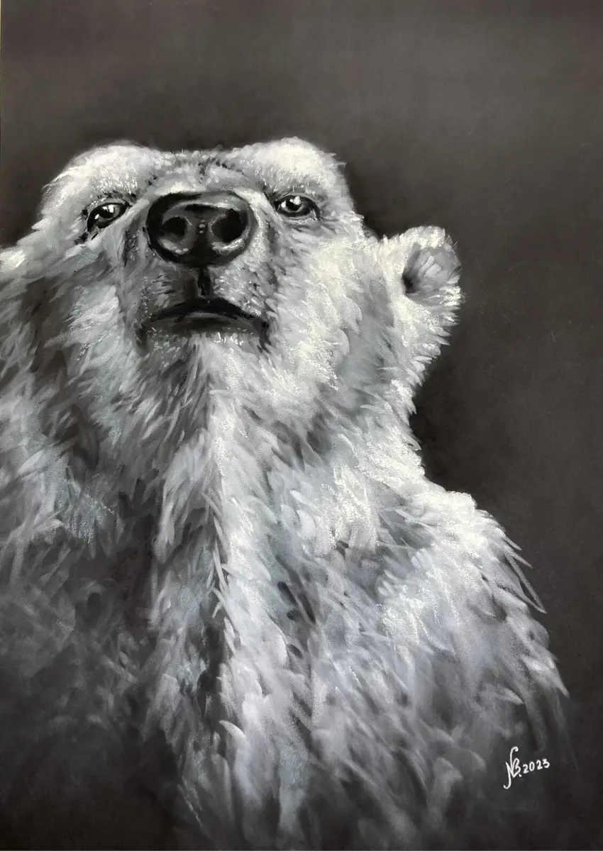 Isbjörn – Styrkans blick - Pastell - Contemporary - 38×56 cm av Nadezda Beletskaya