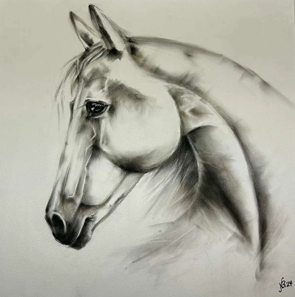 Vit häst. - Pastell - 50×50 cm av Nadezda Beletskaya