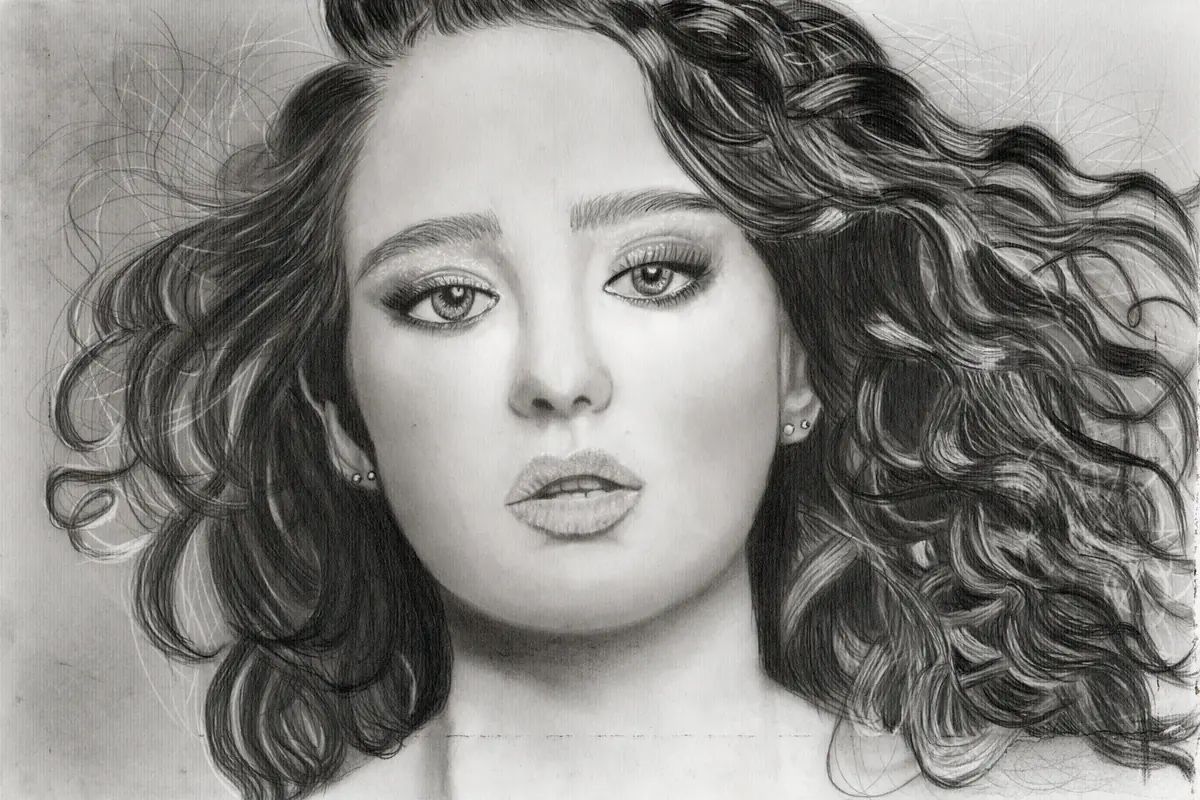 Ephemeral Beauty – av Mary G. - Blyerts - Portrait - 55×40 cm av Mary G