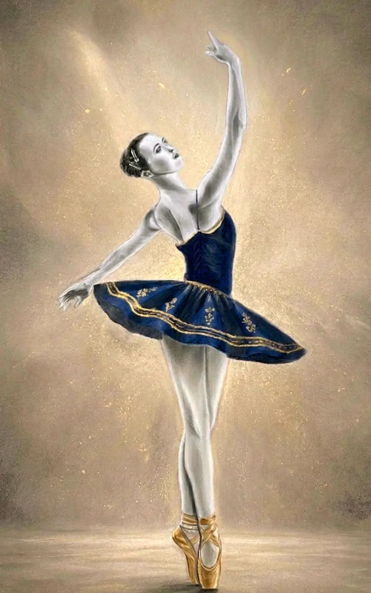 Floating Pirouette,av Mary G. - Akryl - Figurative - 40×55 cm av Mary G