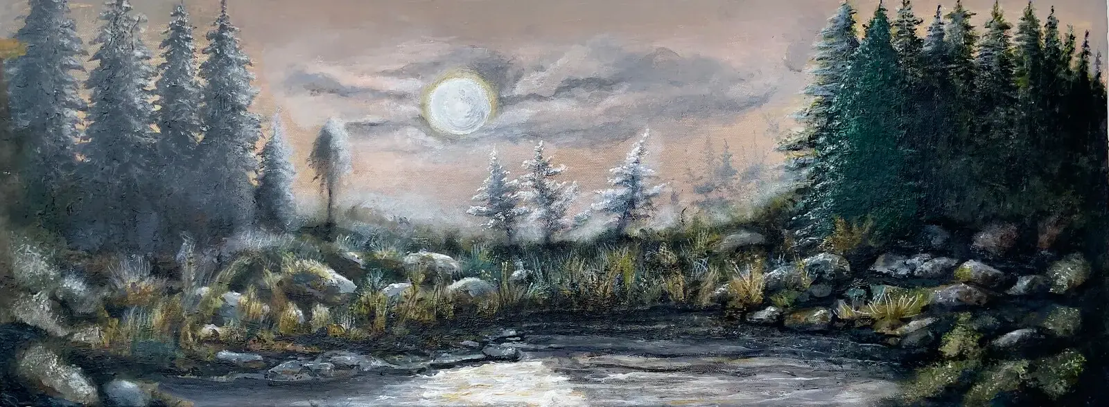 Månsken över Norrskog - Akryl av KvantART (såld)