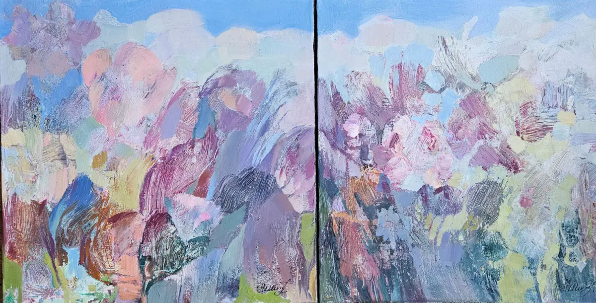 Boundless Spring. Dyptich /Framed - Akryl - Abstract - 100×50 cm av Tatiana Hellum