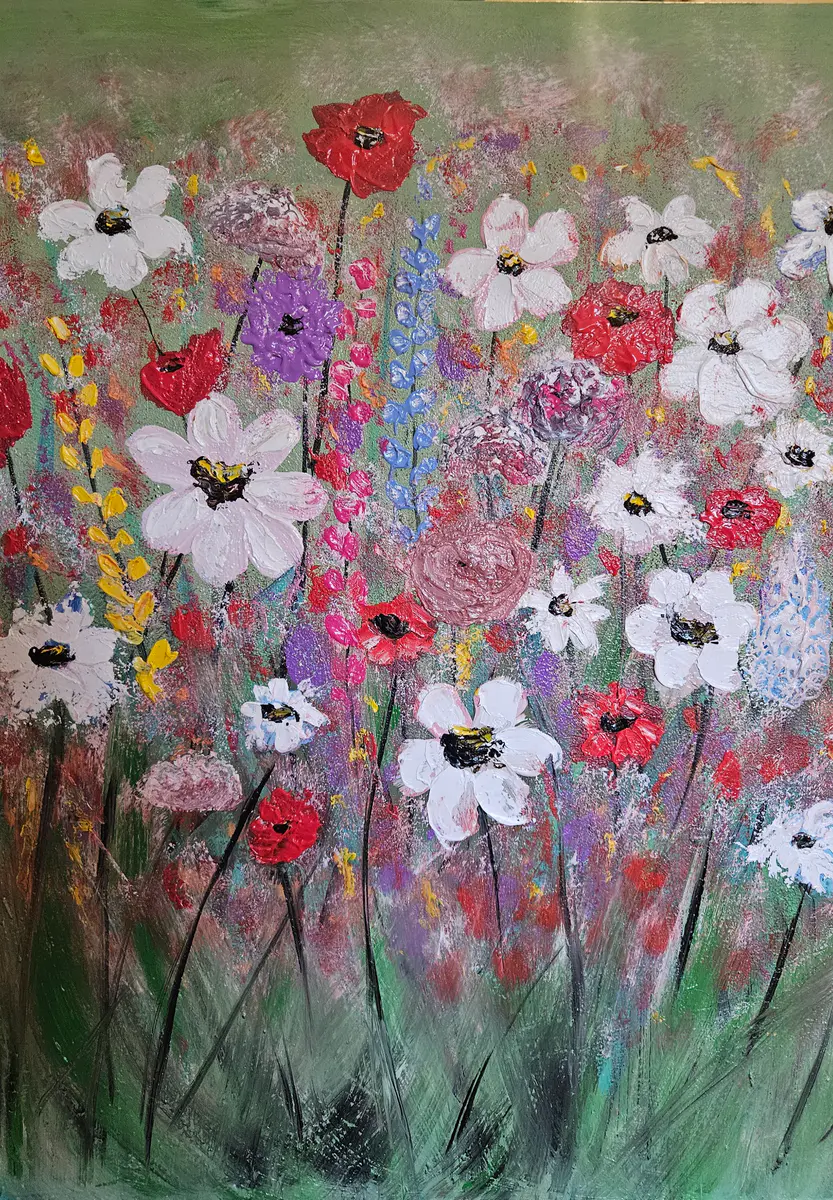 Sommaräng i Full Blom - Olja - Abstract - 30×40 cm av Stefani Miletic