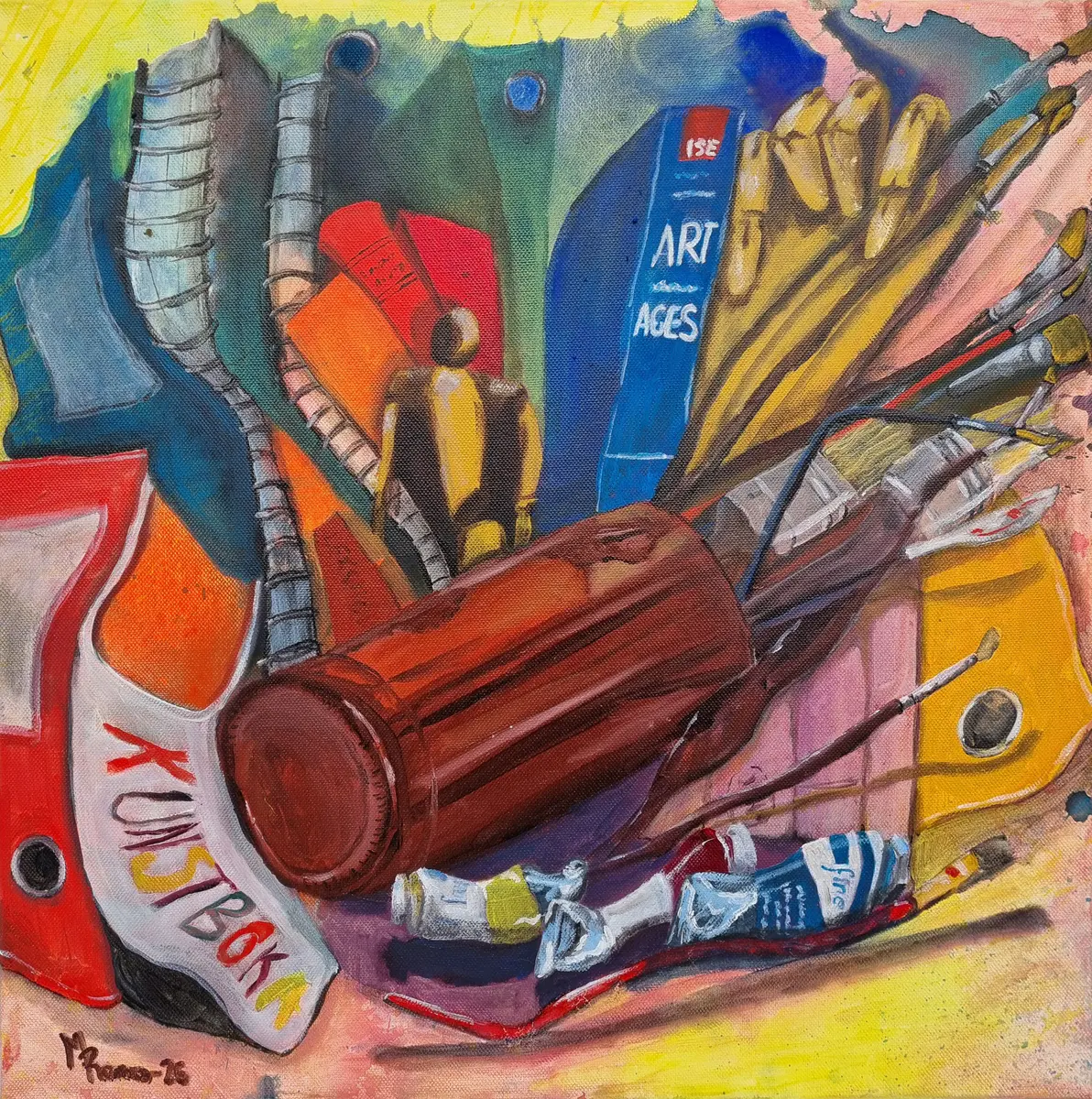 267-25 Konstnärens Verktyg - Olja - Surrealism - 50×50 cm av MRomo