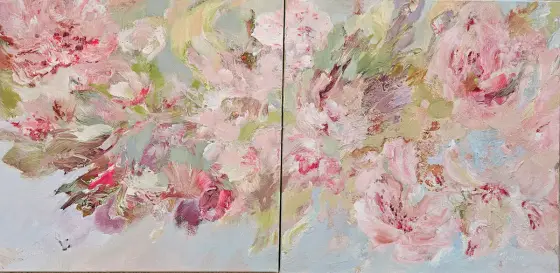 Spring Unfolding Diptych - Akryl av Tatiana Hellum