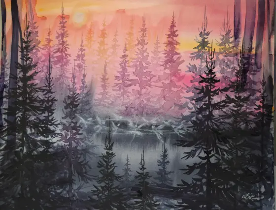 Älvdans i gryningen - Akvarell av Komstadiusart