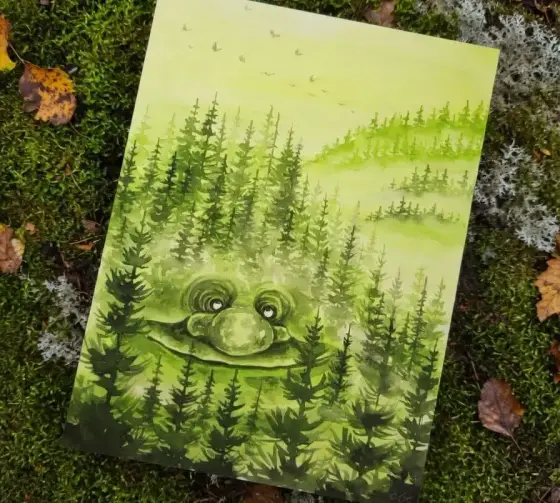 Grönt trollberg - Akvarell av Komstadiusart