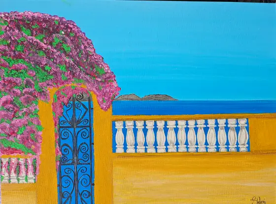 Blomstrande Bougainvillea vid Medelhavets Kant